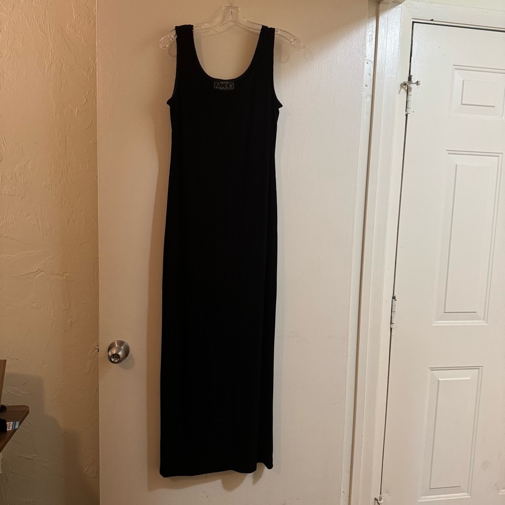 Alex Evenings Dress Womens Black Solid Ribbed Maxi Sleeveless Formal Petite‎